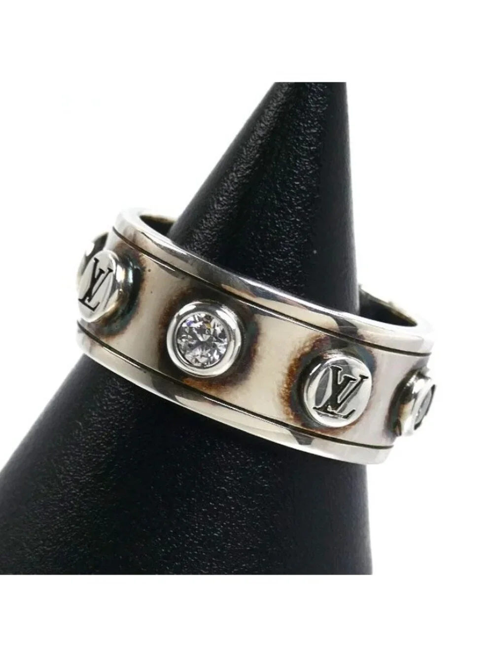 Louis Vuitton 925 Sterling Silver Ring LV Studded